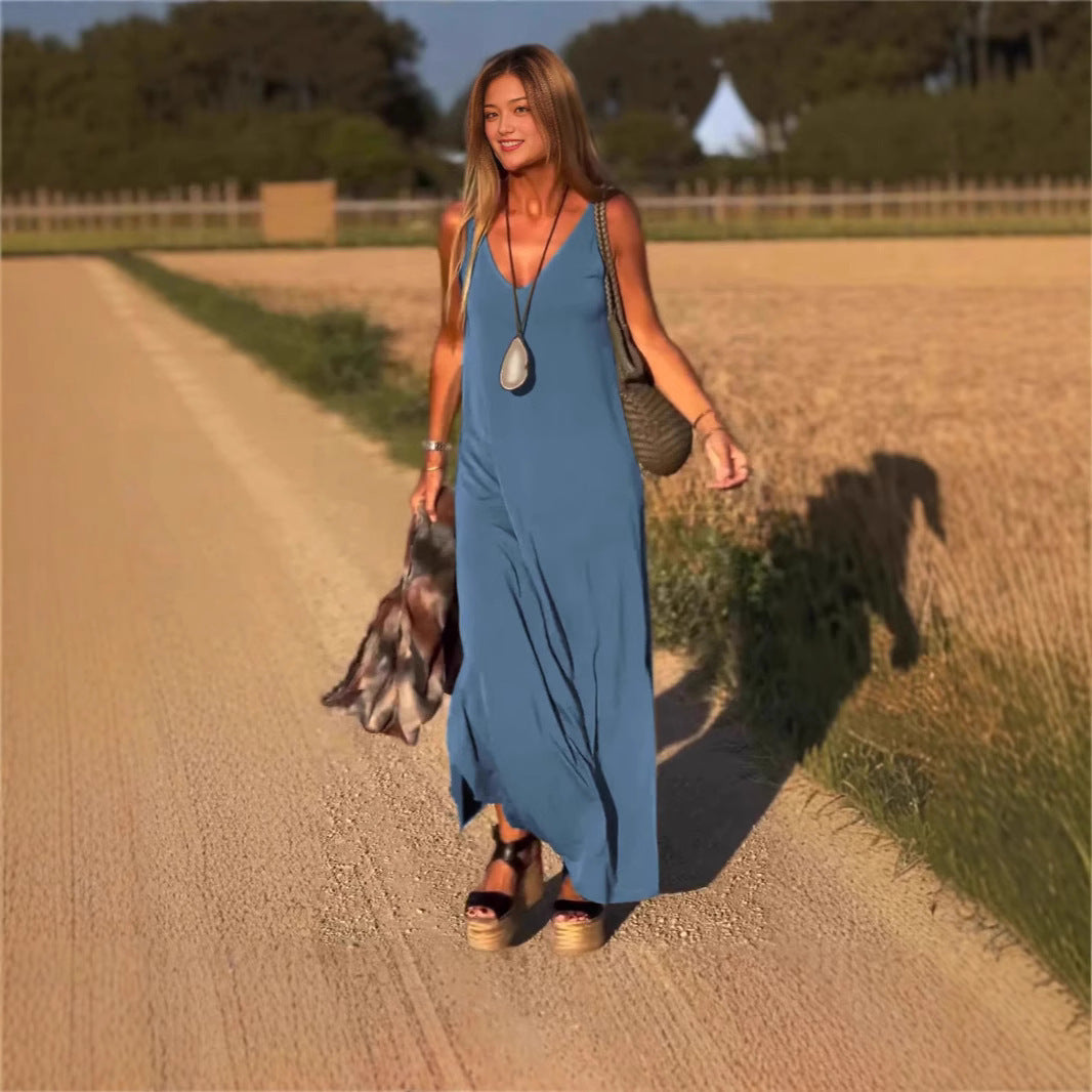 Robe tendance à bretelles, col en V sexy