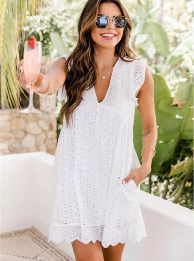 Robe d'Été en Dentelle avec Poches
