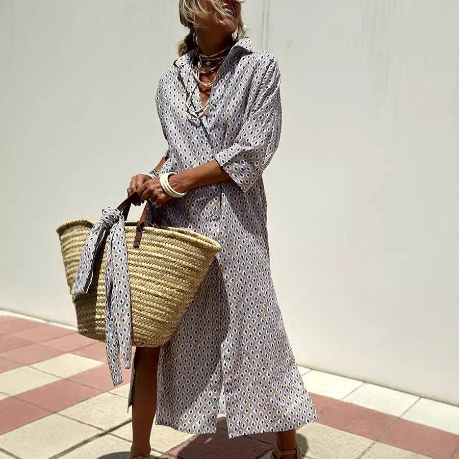 Robe Chemise Rayée Avec Ceinture - Robes à Col Revers et Boutons à Manches Courtes