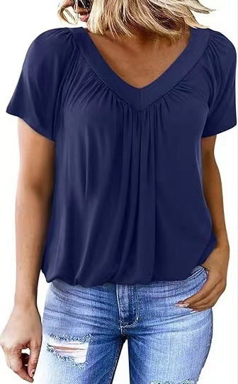 T-shirt Uni à Manches Courtes et Col en V