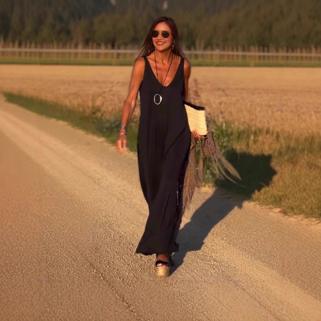 Robe tendance à bretelles, col en V sexy