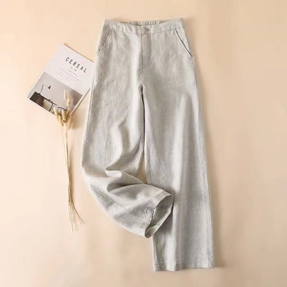 Pantalon en Coton et Lin – Coupe Croppée, Léger et Décontracté