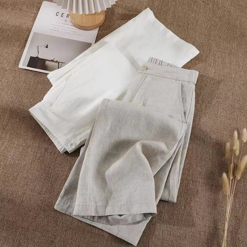 Pantalon en Coton et Lin – Coupe Croppée, Léger et Décontracté