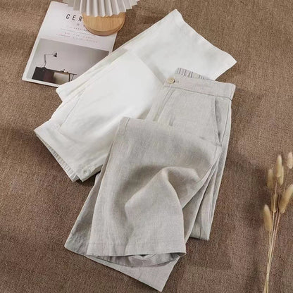 Pantalon en Coton et Lin – Coupe Croppée, Léger et Décontracté
