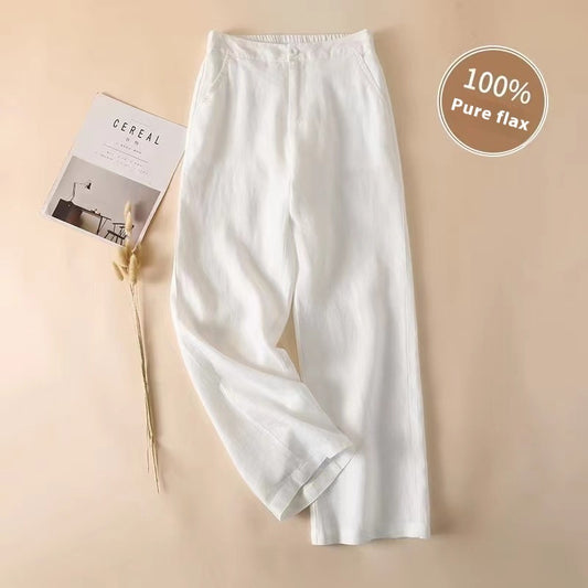 Pantalon en Coton et Lin – Coupe Croppée, Léger et Décontracté