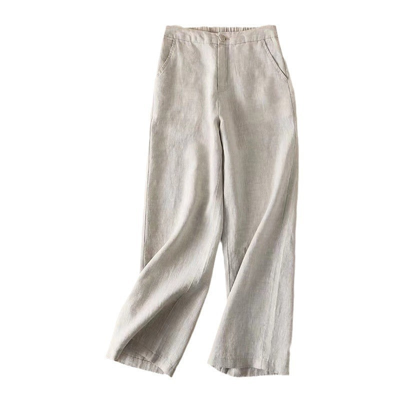 Pantalon en Coton et Lin – Coupe Croppée, Léger et Décontracté