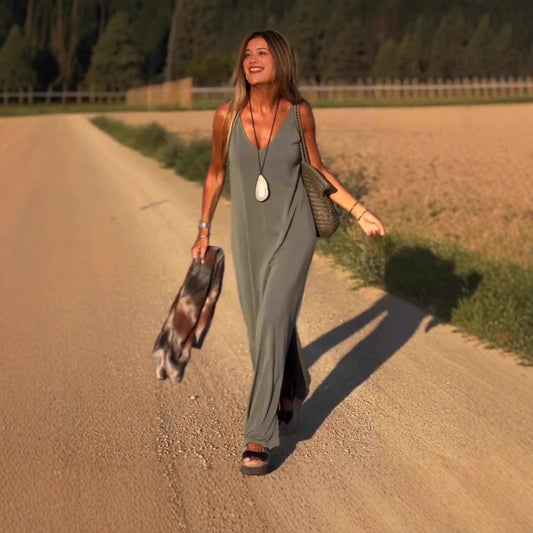 Robe tendance à bretelles, col en V sexy