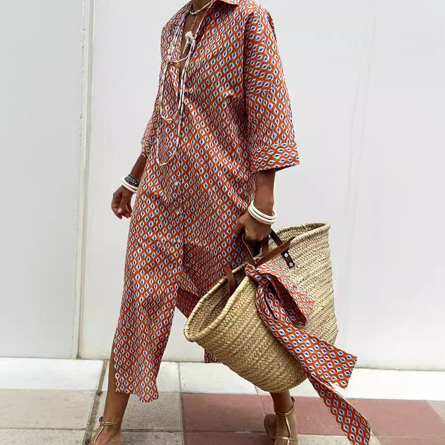 Robe Chemise Rayée Avec Ceinture - Robes à Col Revers et Boutons à Manches Courtes